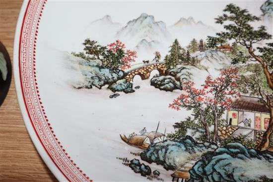 A Chinese Republic period enamelled porcelain landscape dish diameter 30.5cm